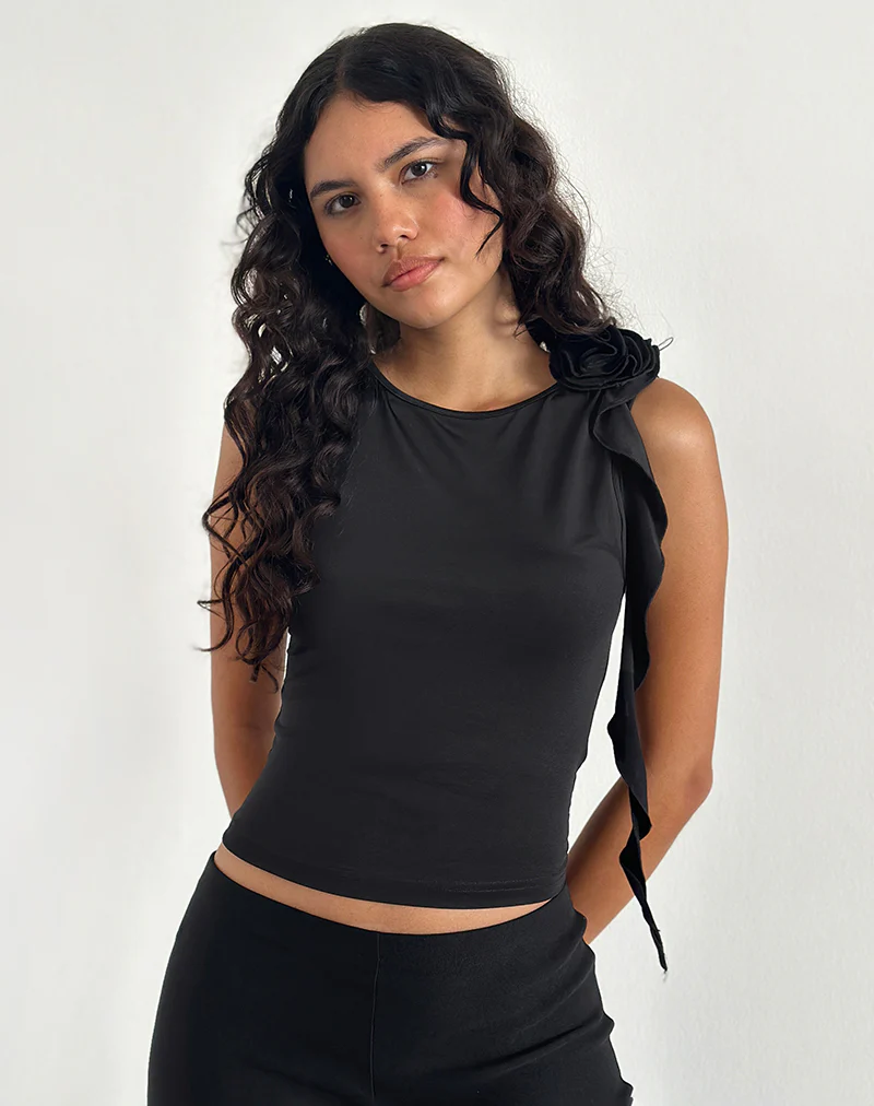 Morena Rosette Top in Black - Awmao