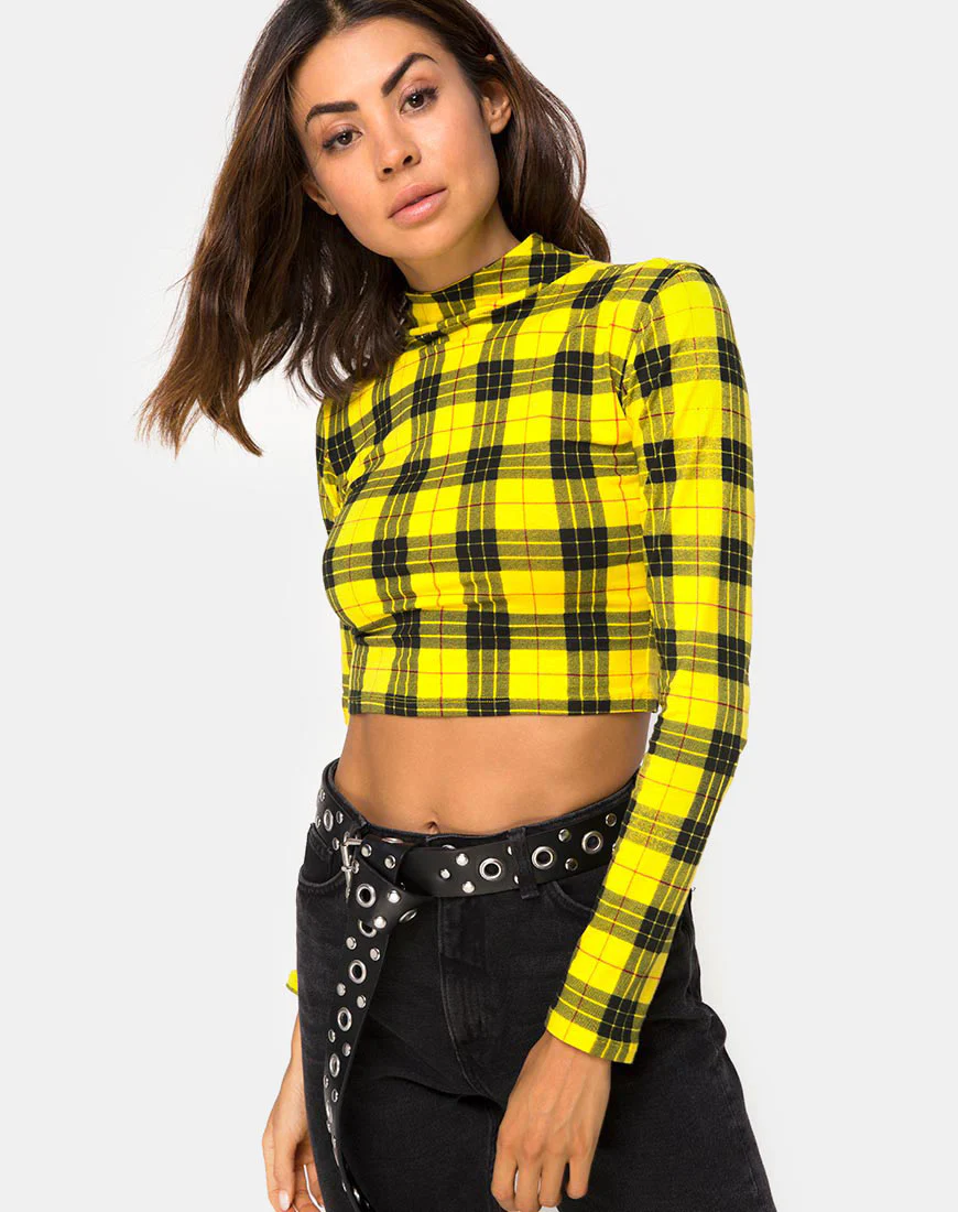 Rhala Crop Top in Winter Plaid Yellow - Awmao