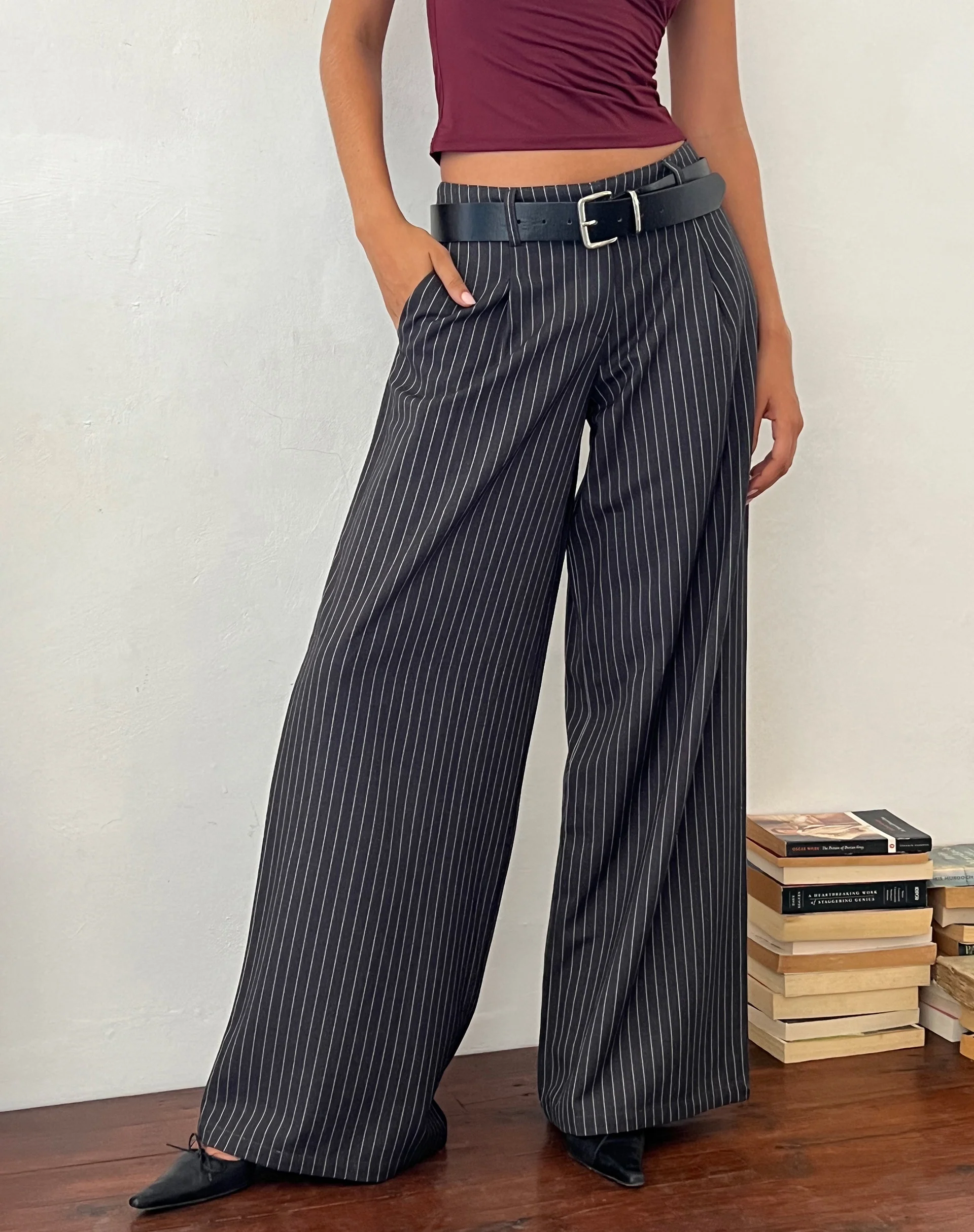 Sagawa Tailored Trouser in Dark Grey Pinstripe - Awmao