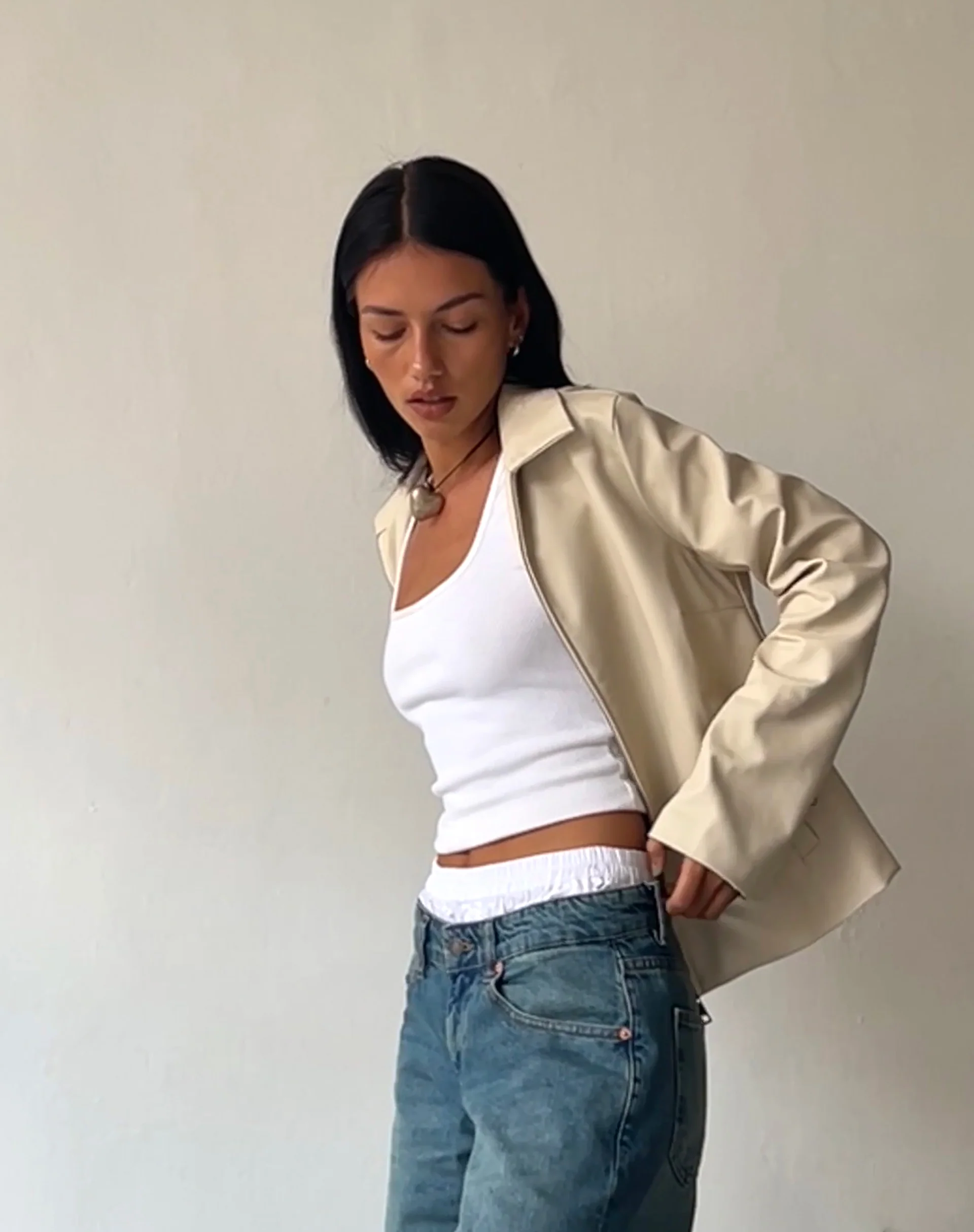 Enid Jacket in PU Ivory - Awmao
