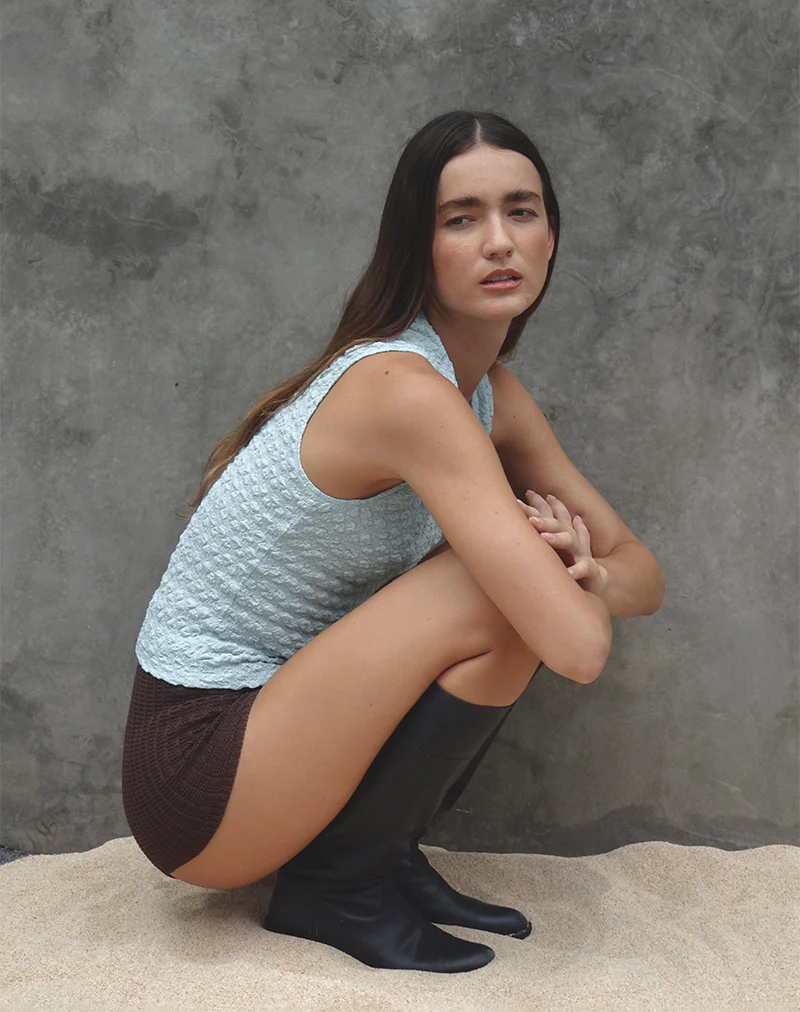 Mohala Top in Bubble Knit Light Blue - Awmao