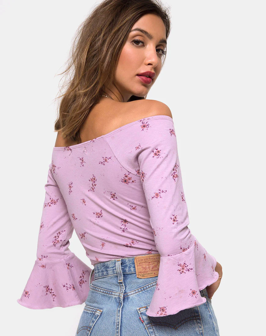 Mingga Off The Shoulder Top in Forget Me Not Lilac - Awmao