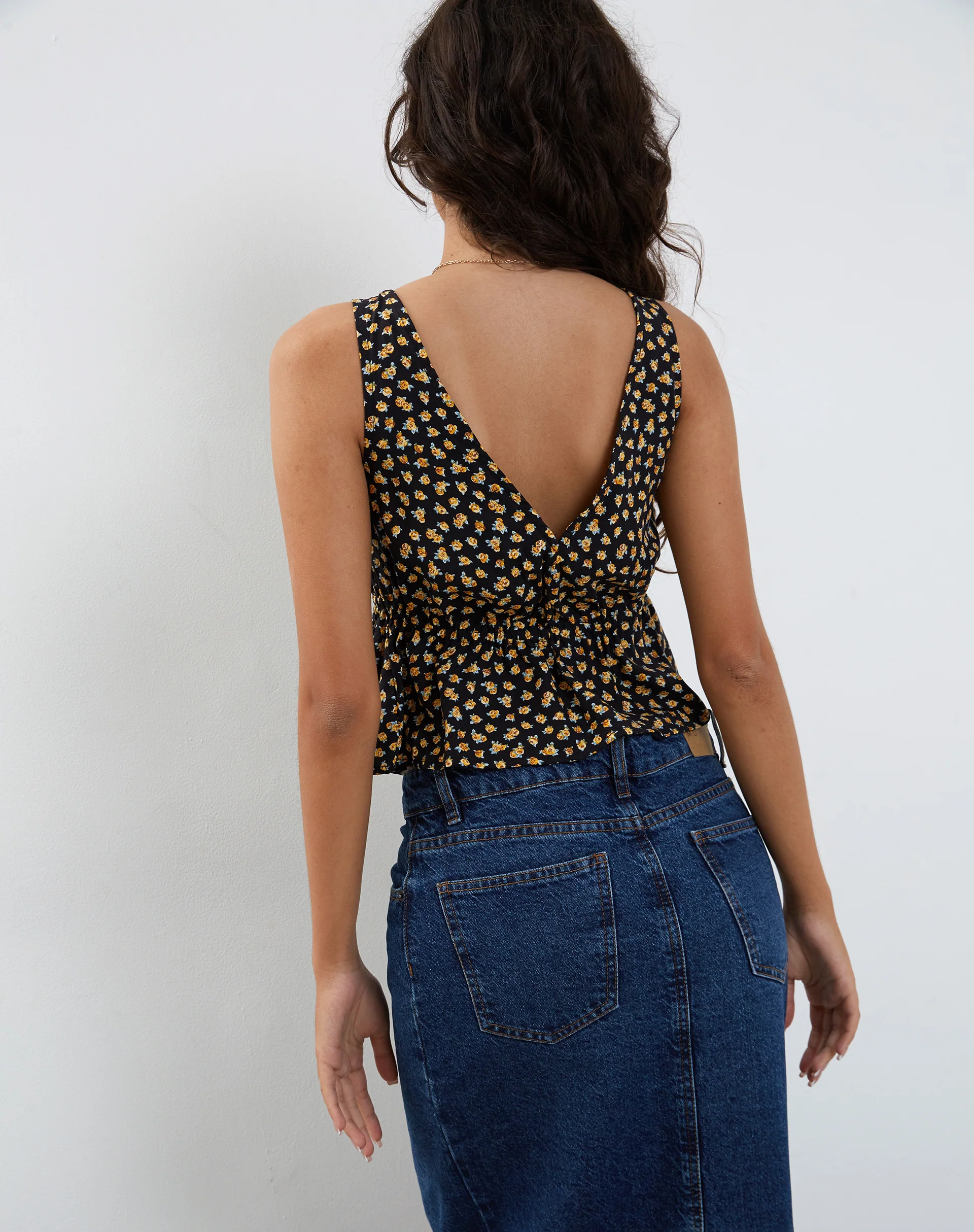 Rolia Tie Front Top in Ditsy Floral Bronze - Awmao