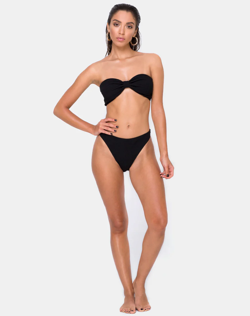 Samara Bikini Bottom in Crinkle Rib Black - Awmao