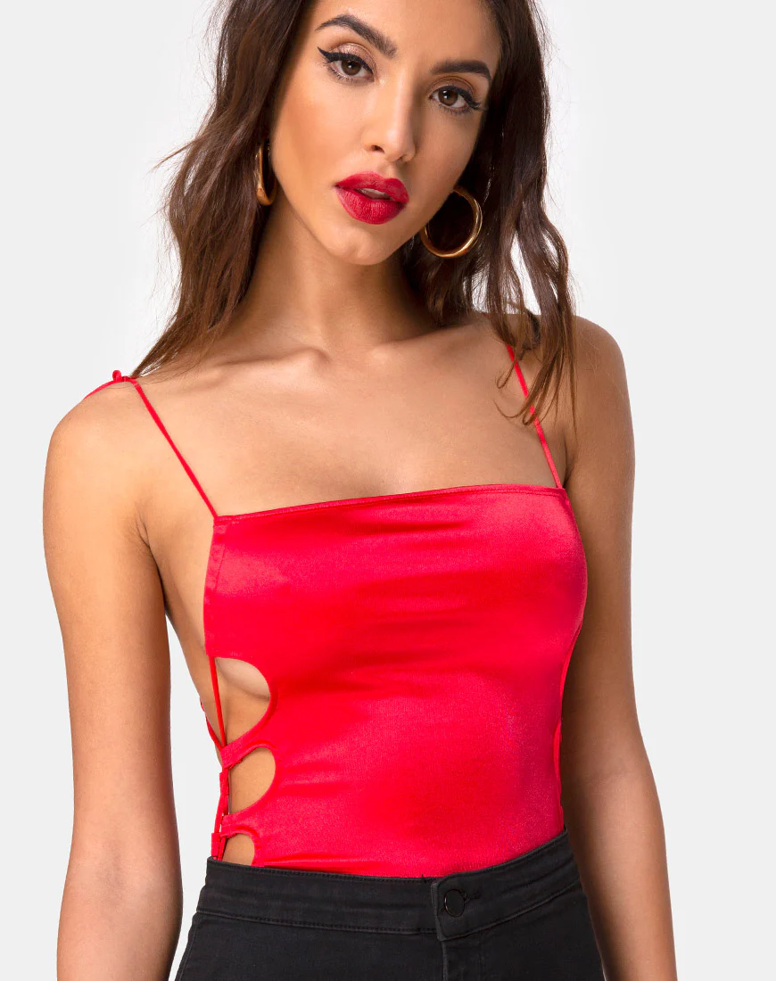 Lati Laced Up Bodice in Satin Red - Awmao