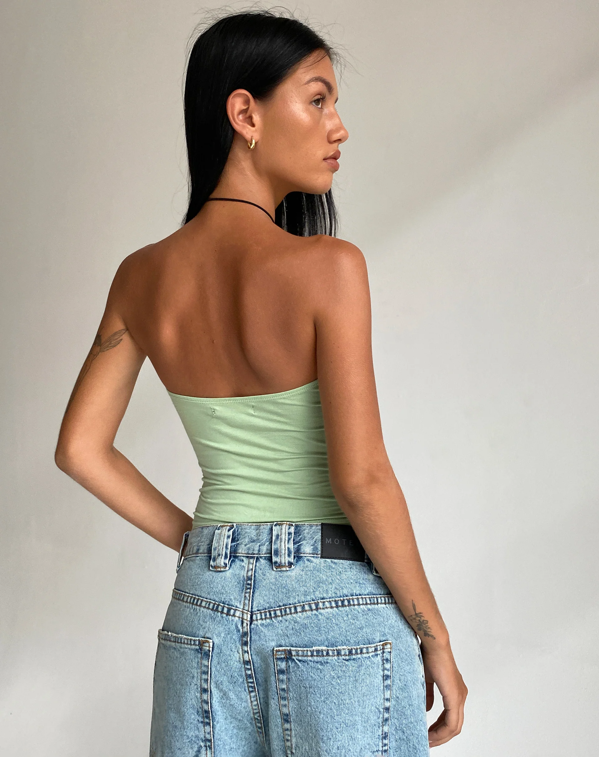 Dayu Bandeau Crop Top in Silver Sage - Awmao