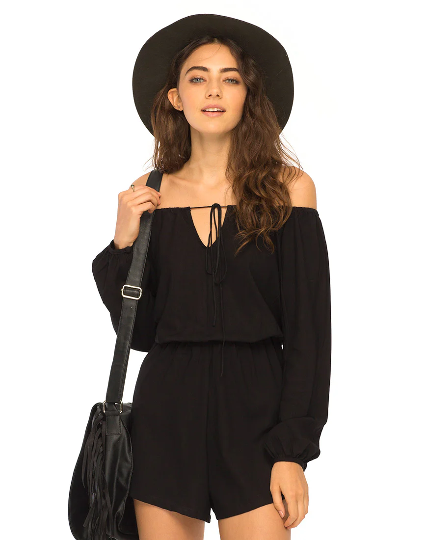 Teegan Off The Shoulder Playsuit in Black - Awmao
