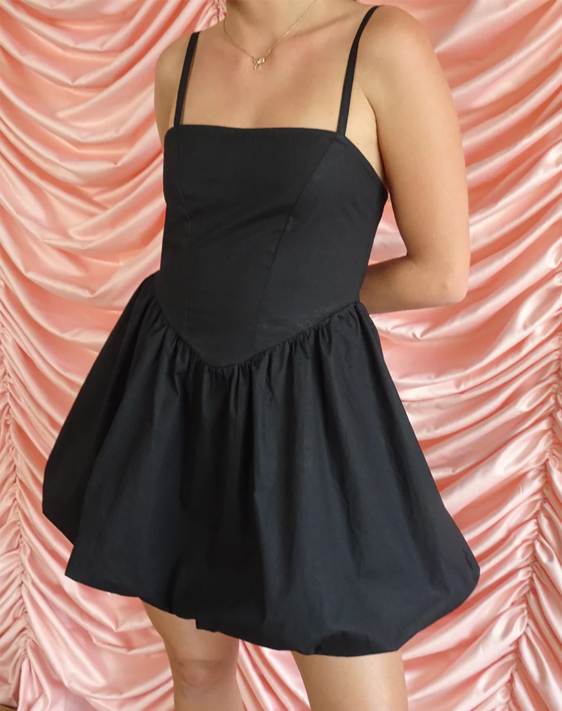 Micala Puffball Mini Dress in Black - Awmao