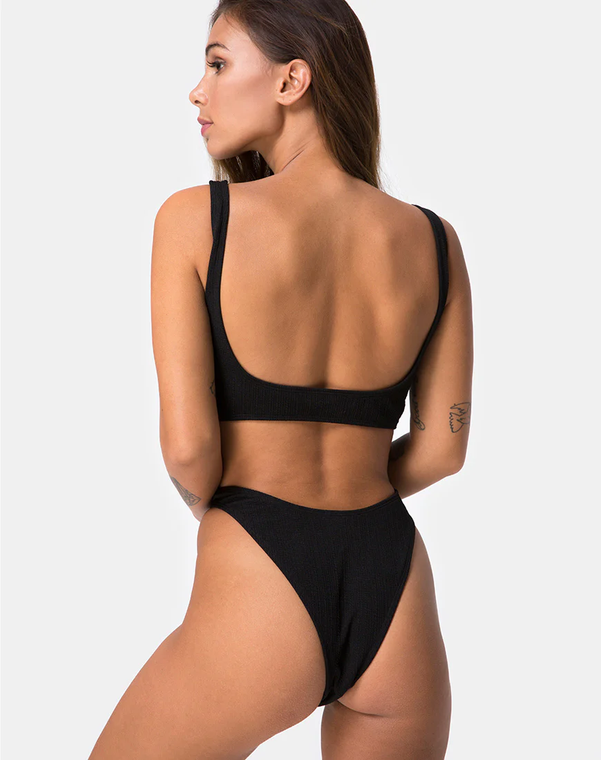 Mozu Bikini Top in Rib Black - Awmao
