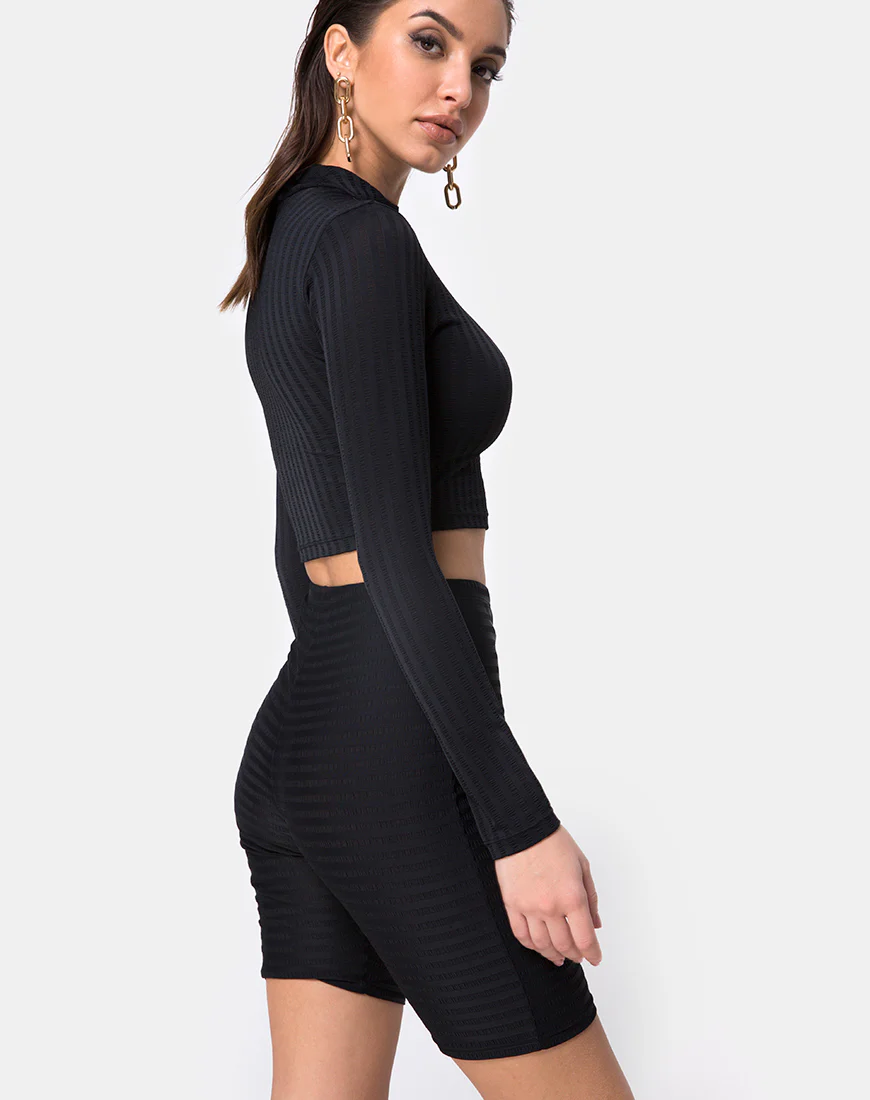 Cycle Short in Black Horizontal Stripe - Awmao