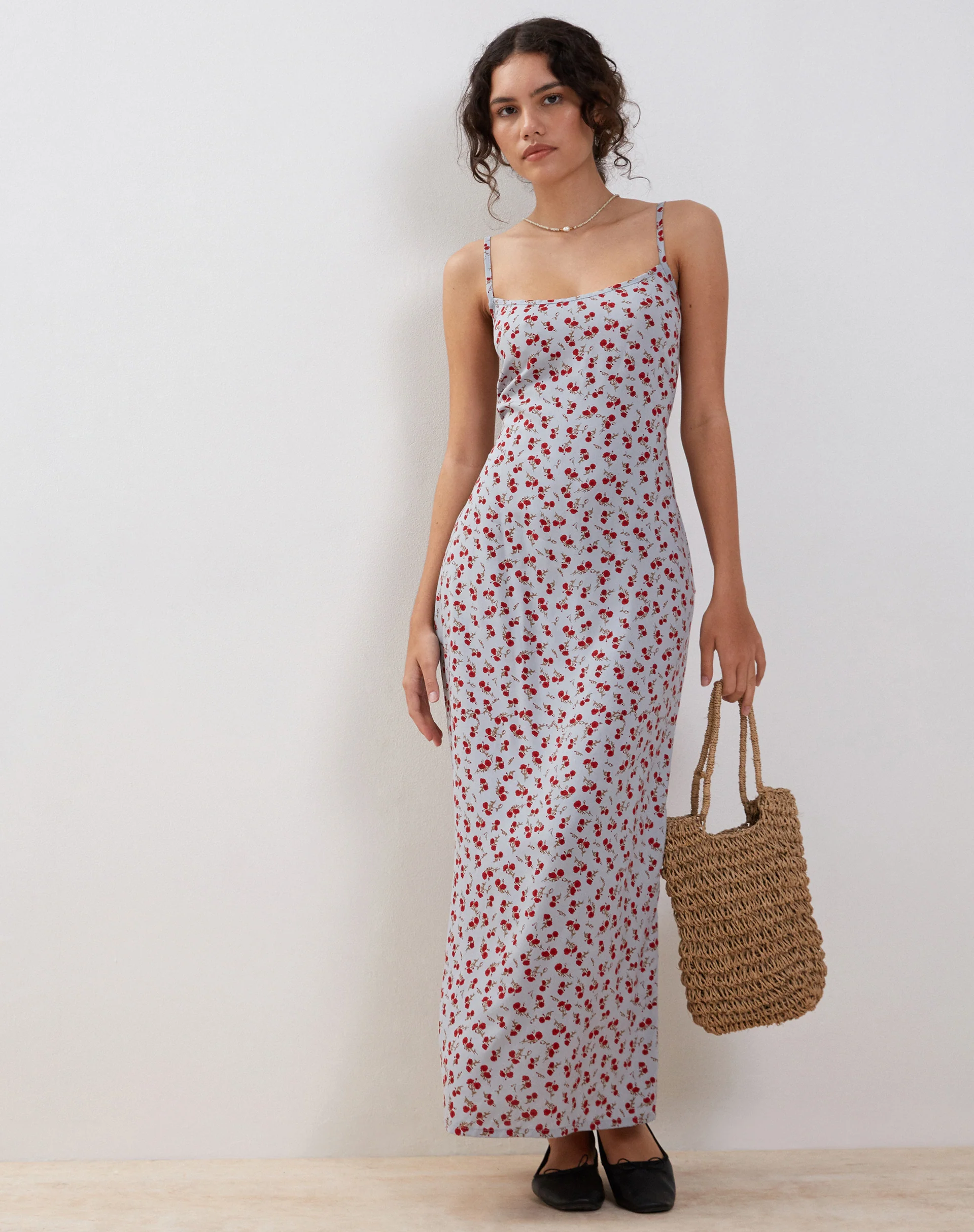 Kafka Maxi Slip Dress in Blue Floral Ditsy - Awmao