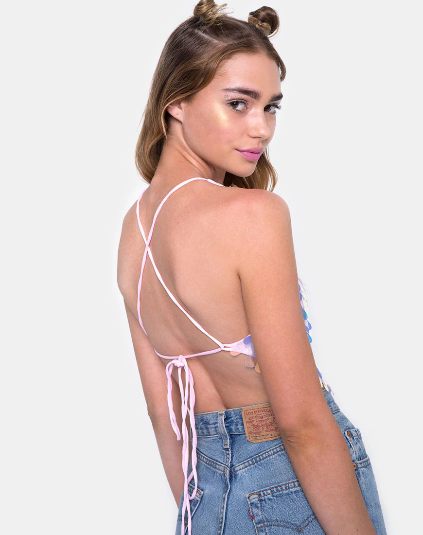 Quartz Crop Top in Opal Unicorn Sequin Pink - Awmao