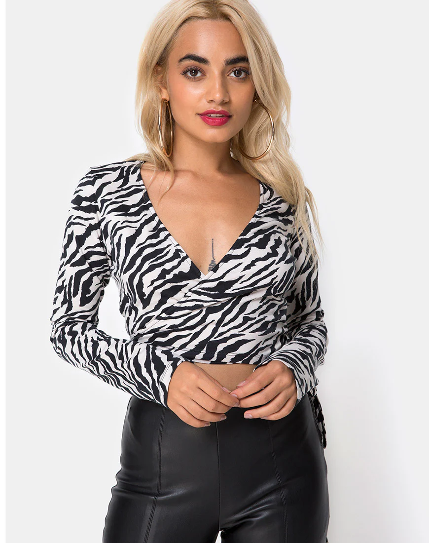 Kayak Wrap Top in 90's Zebra - Awmao