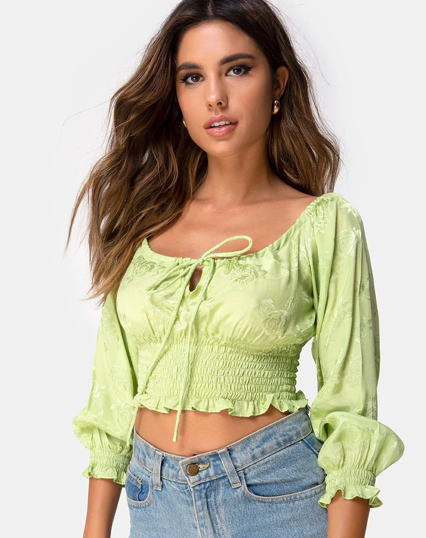 Lancer Crop Top in Satin Rose Lime - Awmao