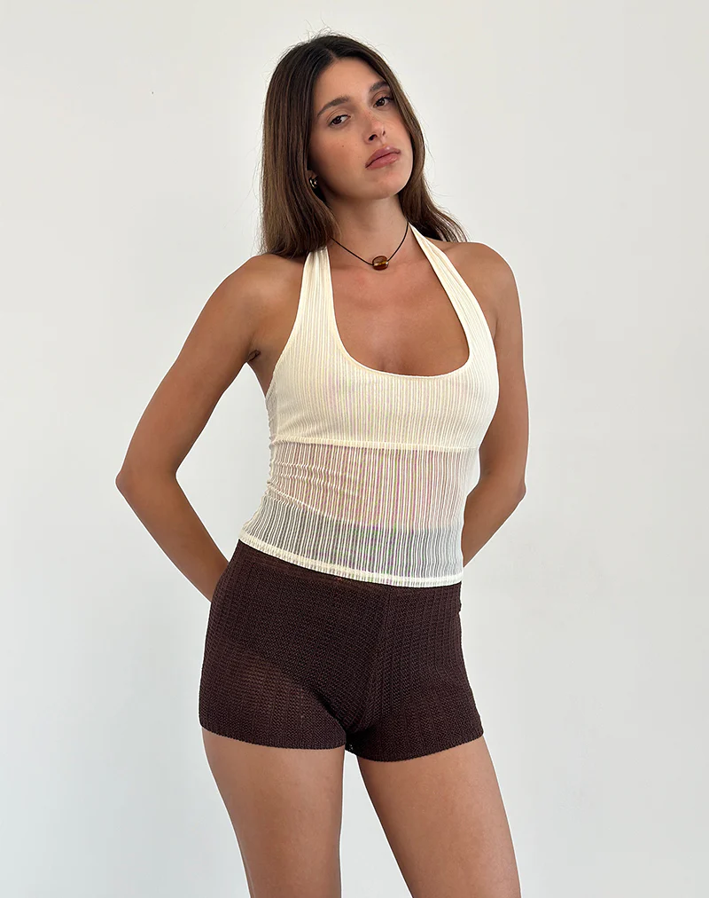 Elagia Top in Sheer Texture Ivory - Awmao