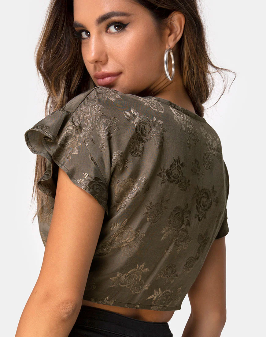 Shae Crop Top in Satin Rose Silver Grey - Awmao