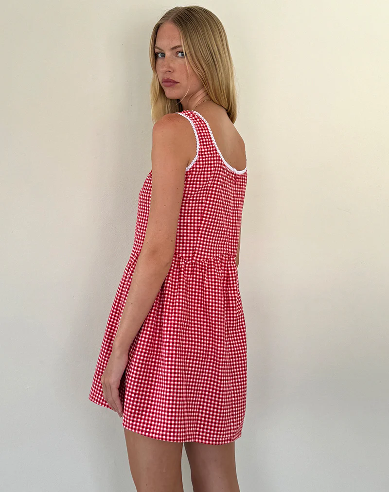 Leshi Mini Dress in Red Gingham - Awmao