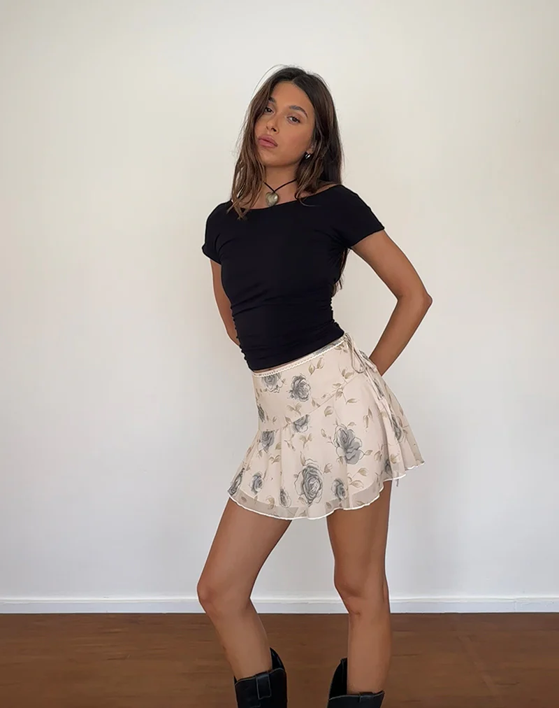 Athalia Mini Skirt in Wild Rose Blue - Awmao
