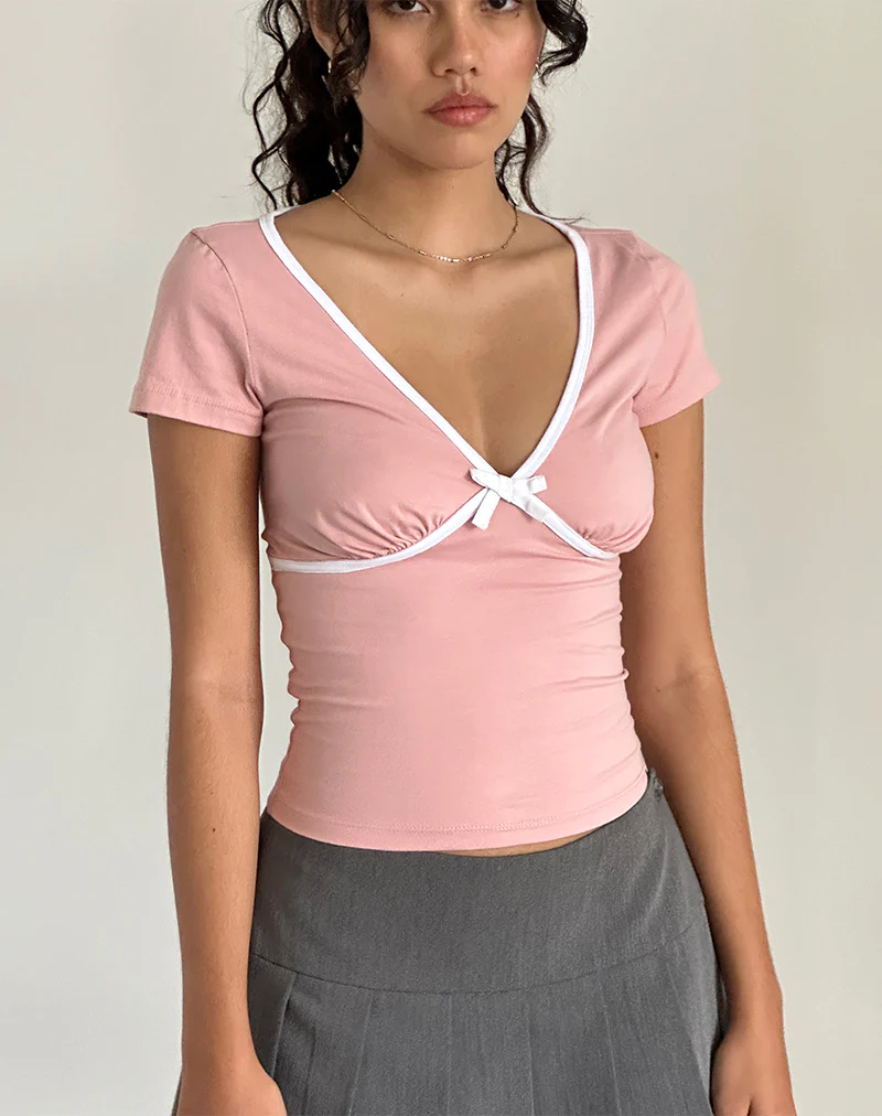 Tasina Top in Pink Lady with White Binding - Awmao