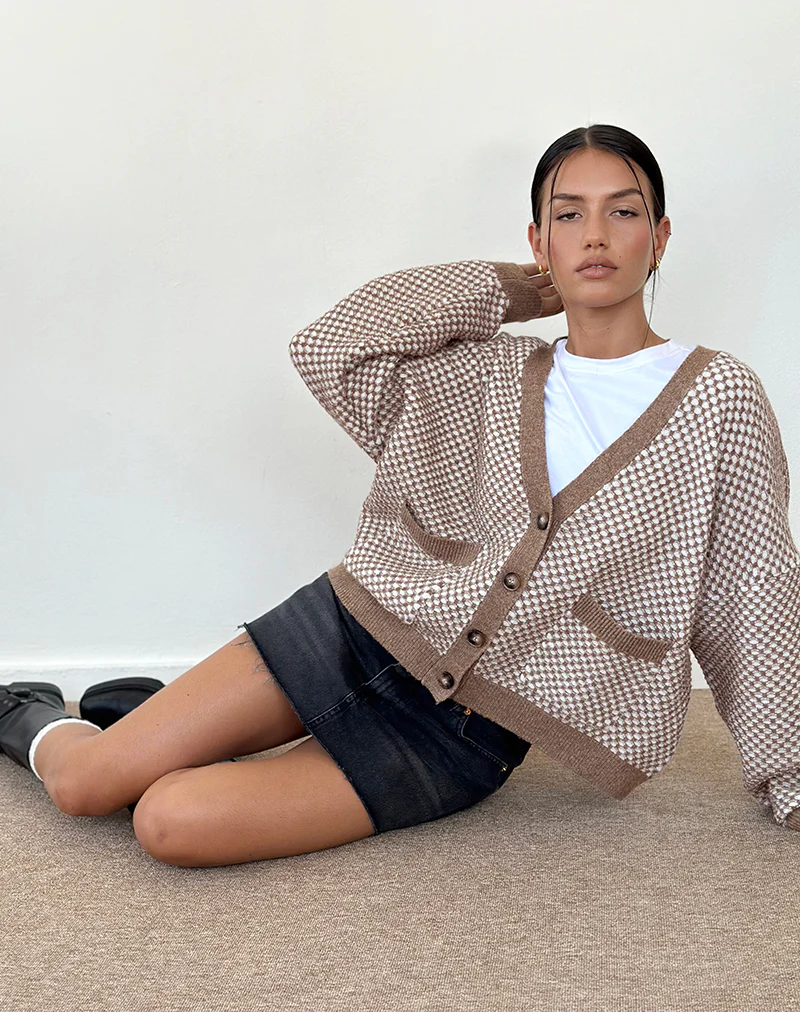 Danov Cardigan in Brown Gingham - Awmao