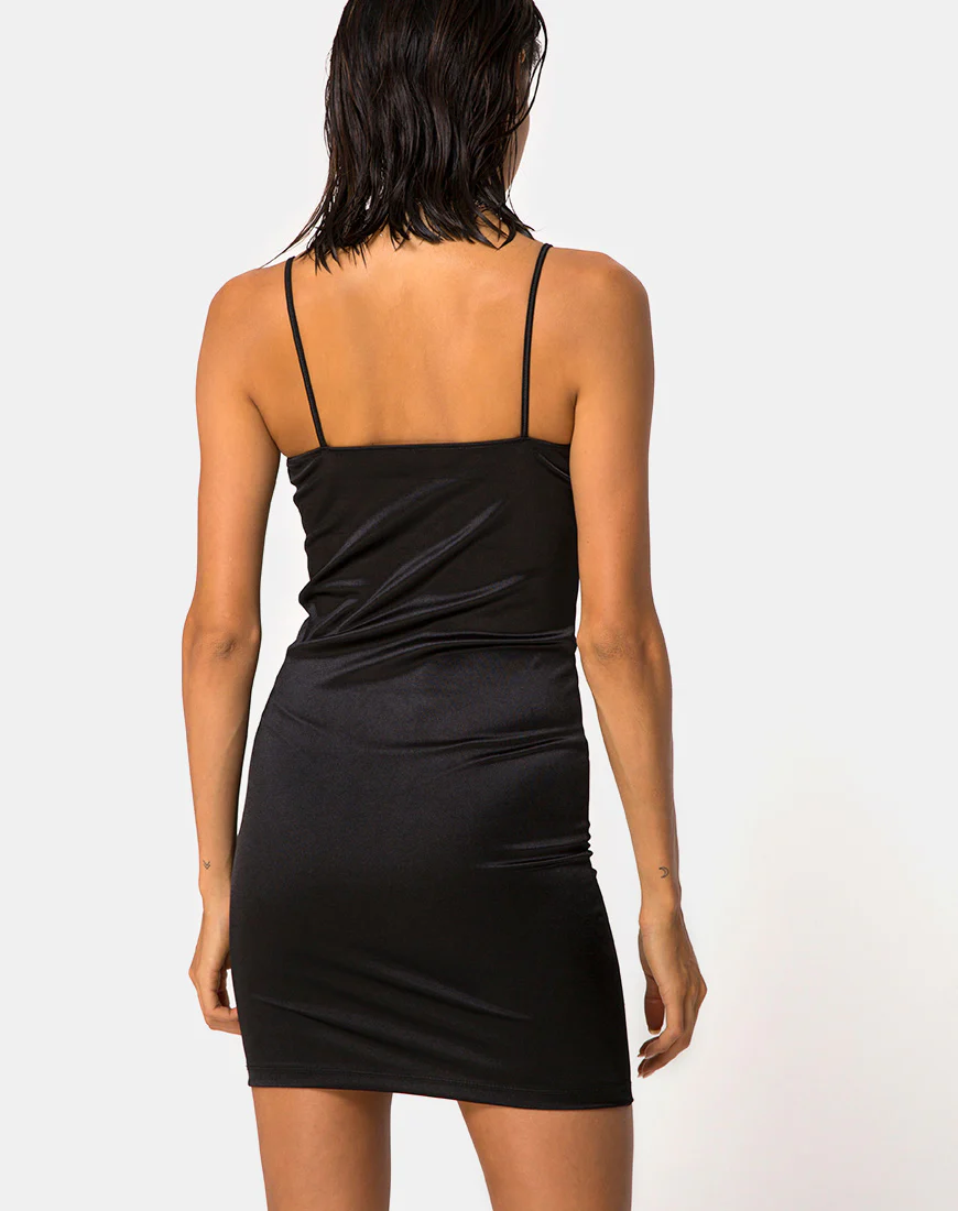 Cecile Dress in Satin Black - Awmao