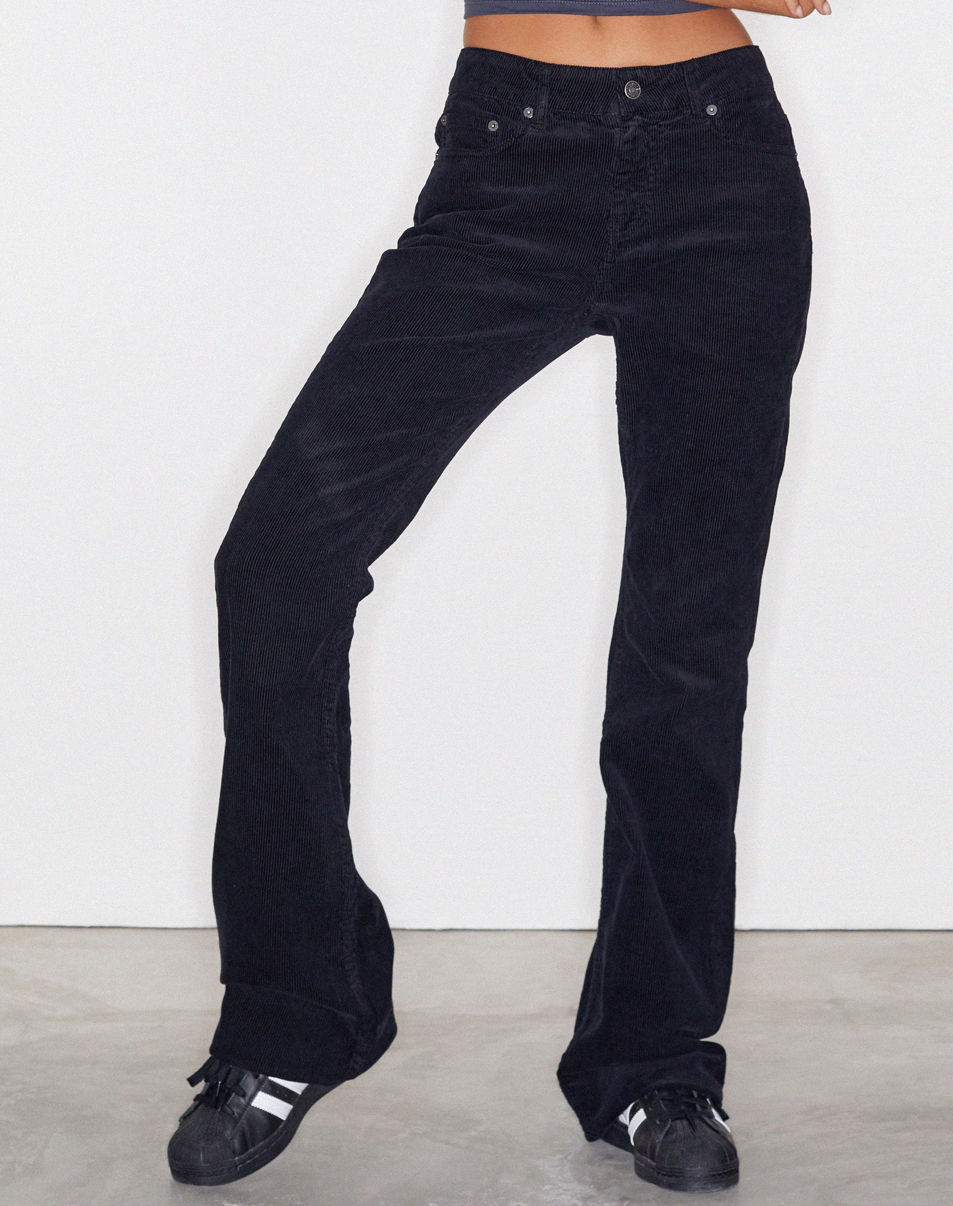 Low Rise Bootleg Jeans in Cord Black - Awmao