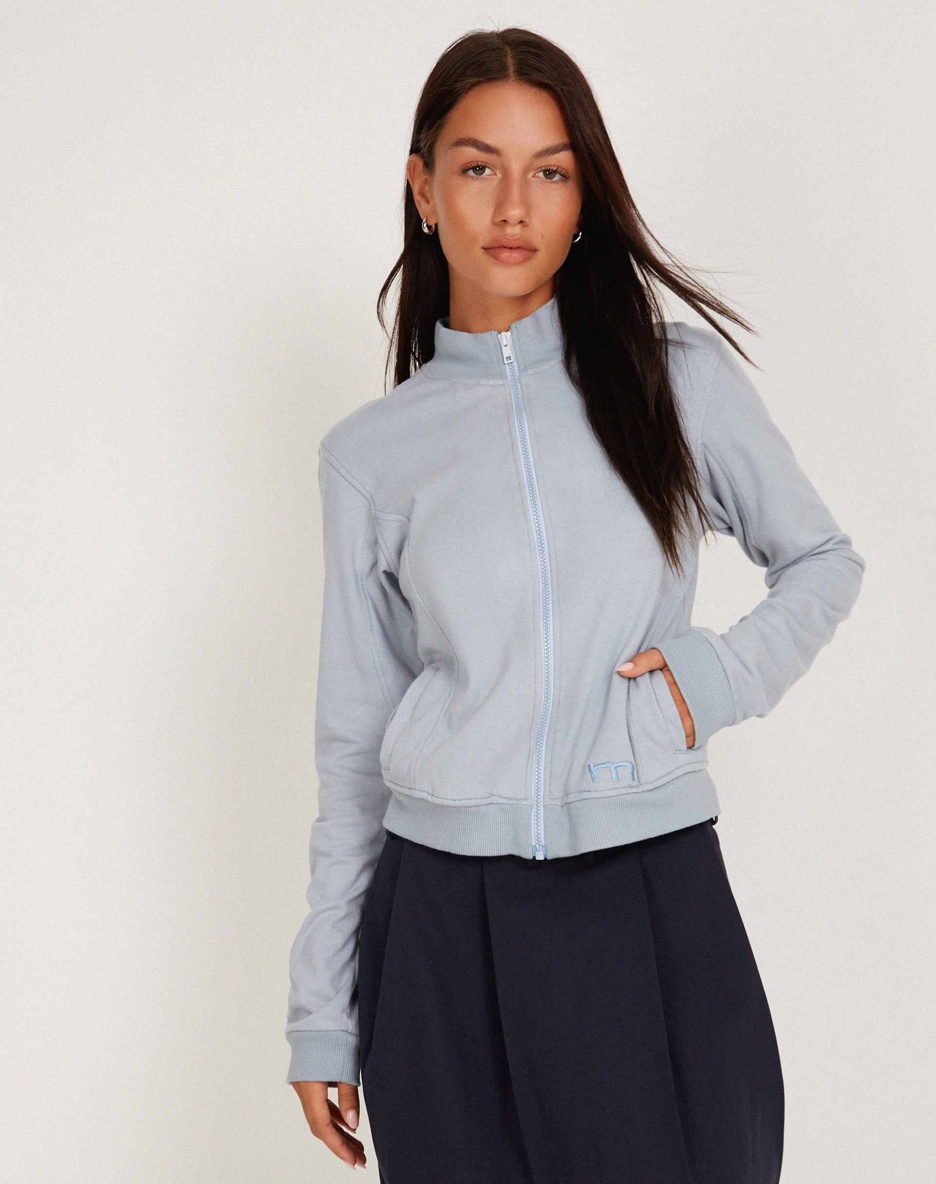 Makari Jersey Zip Up Jacket in Grey Dawn - Awmao