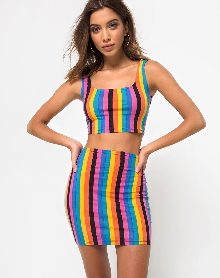 Kimmy Bodycon Skirt in New Vertical Mixed Stripe - Awmao