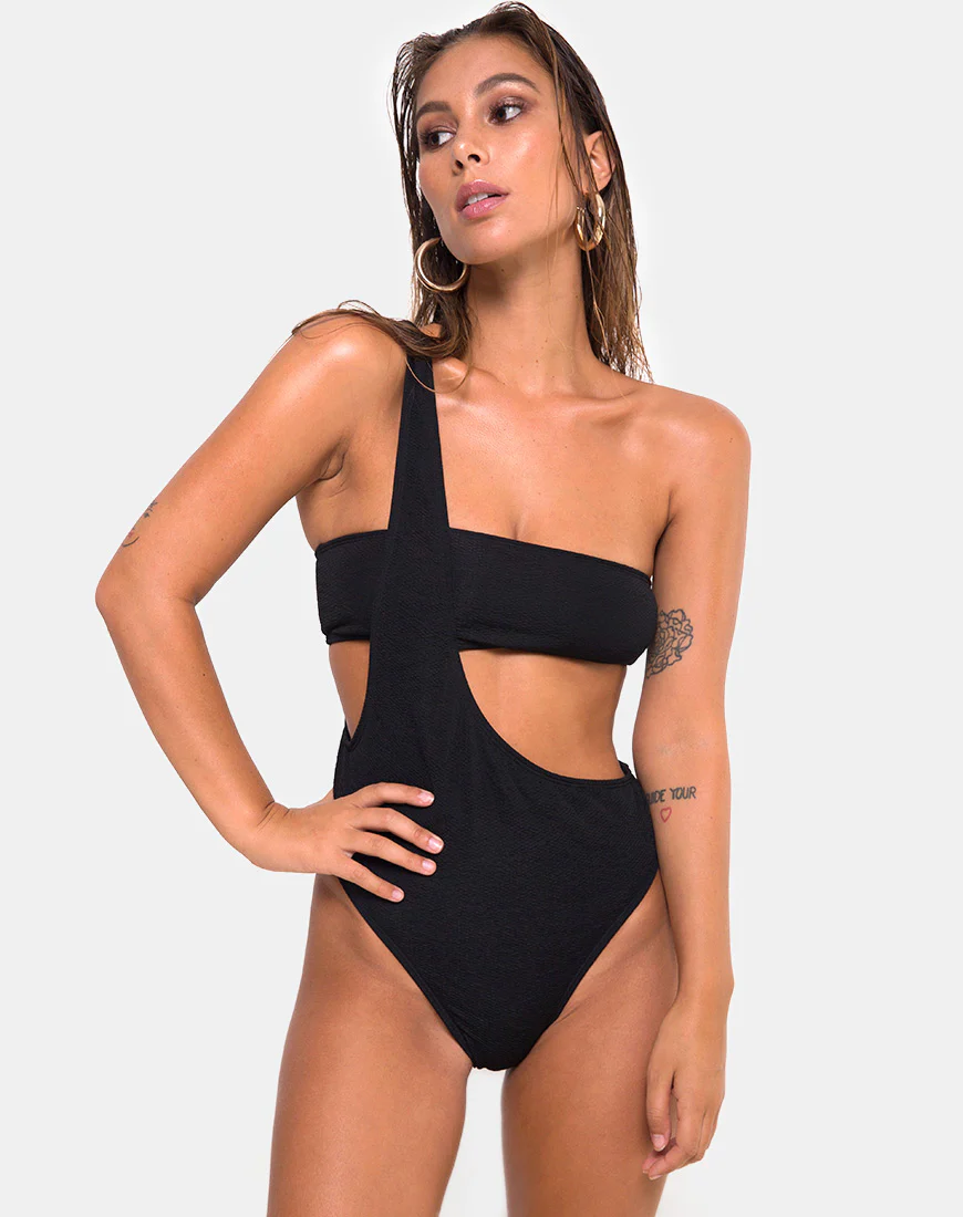 Elkin Swimsuit in Textured Black - Awmao