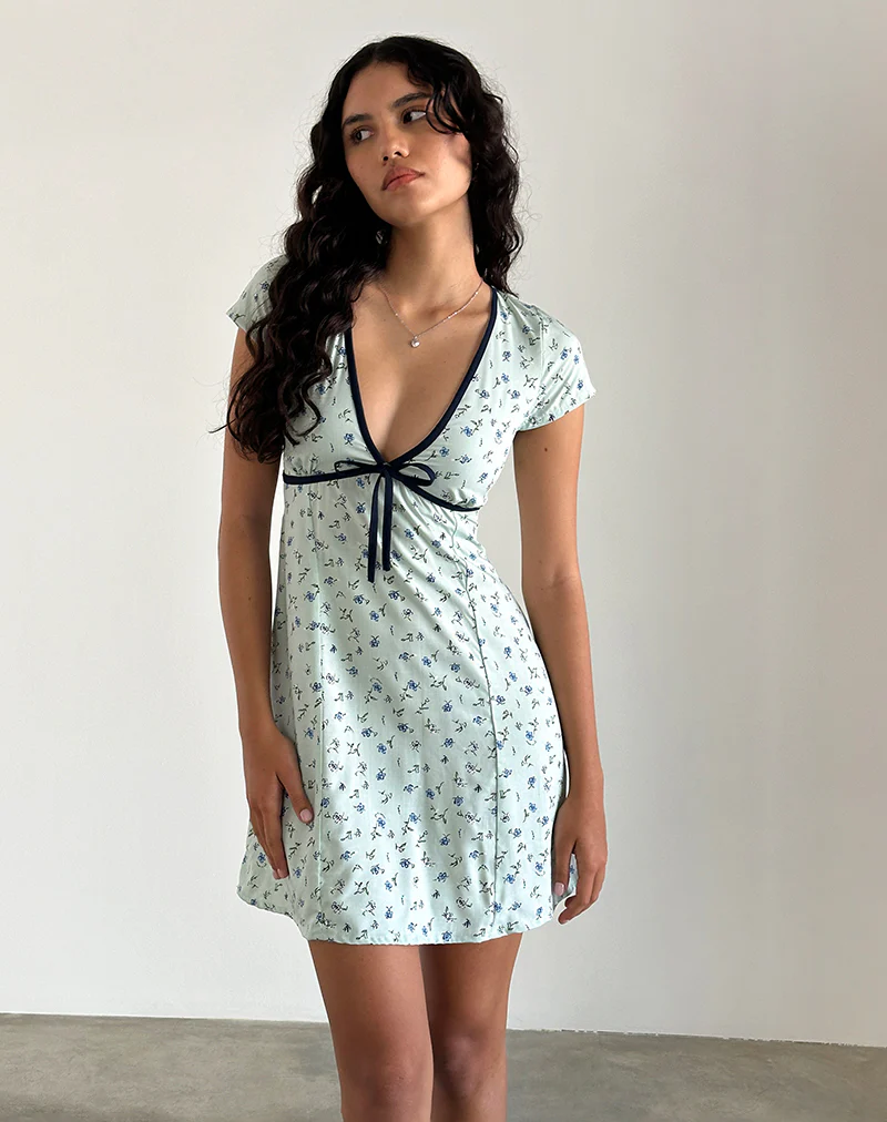 Vaiso Mini Dress in Pretty Petal Green - Awmao