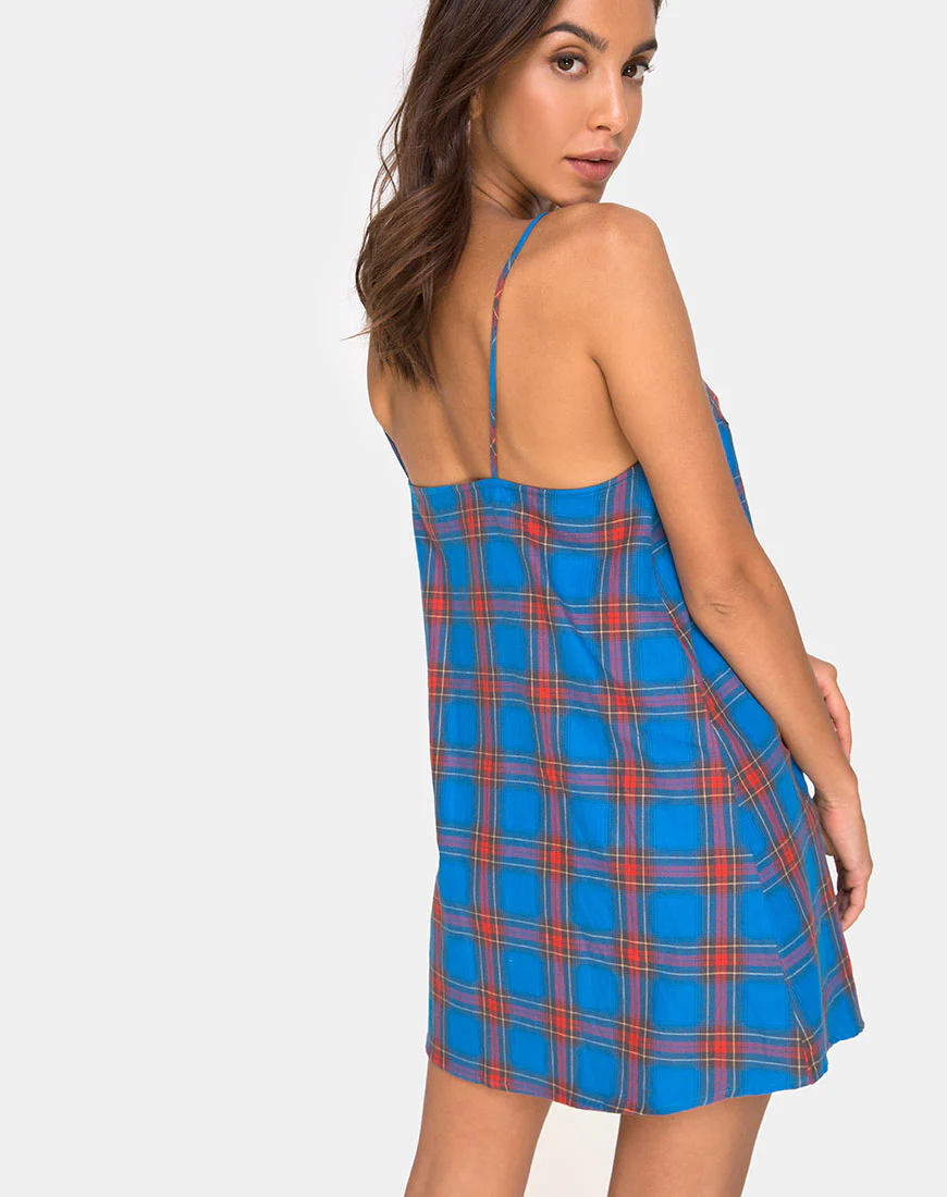 Sanna Slip Dress in Blue and Red Check - Awmao