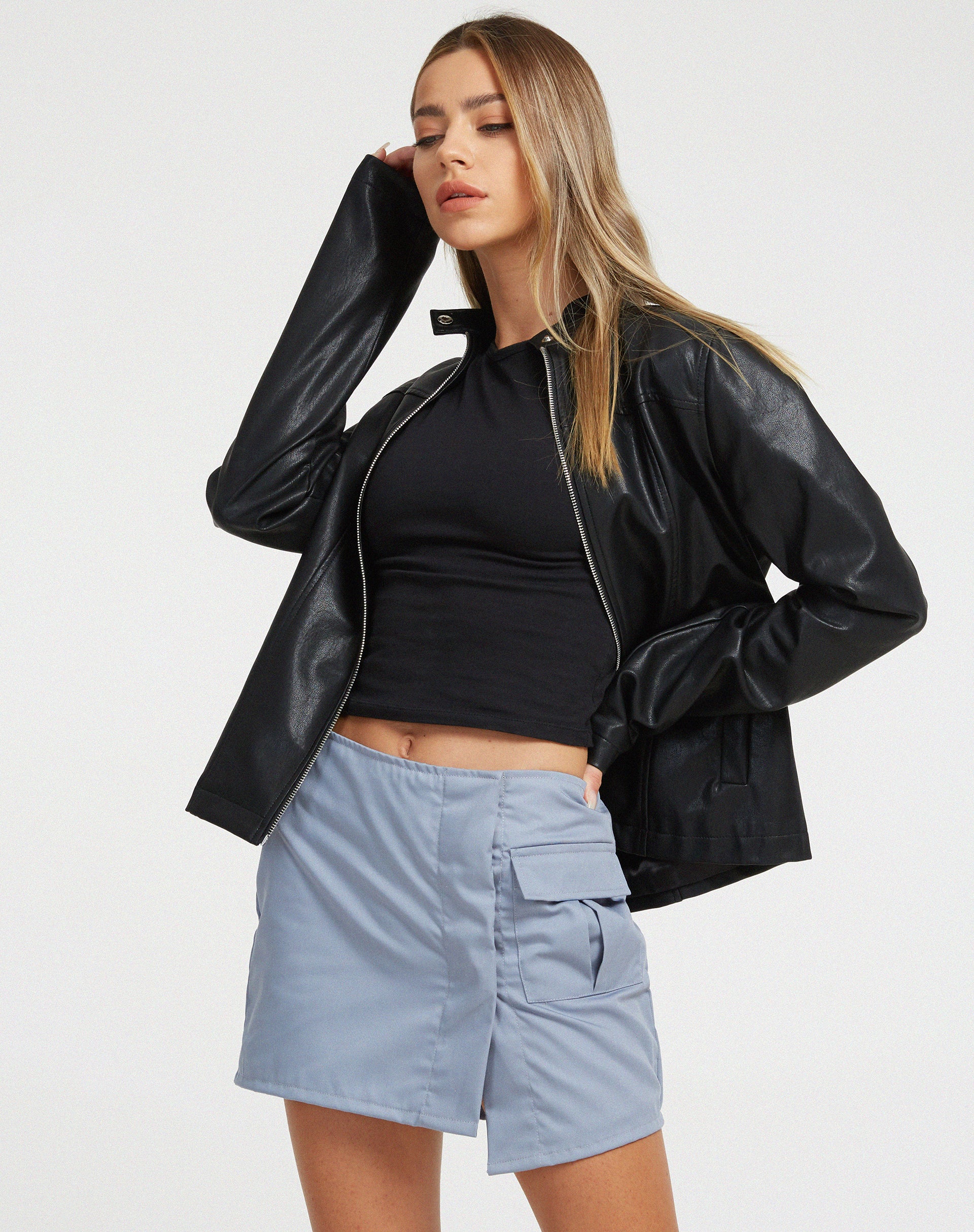 Rhory Mini Cargo Skirt in Light Grey - Awmao