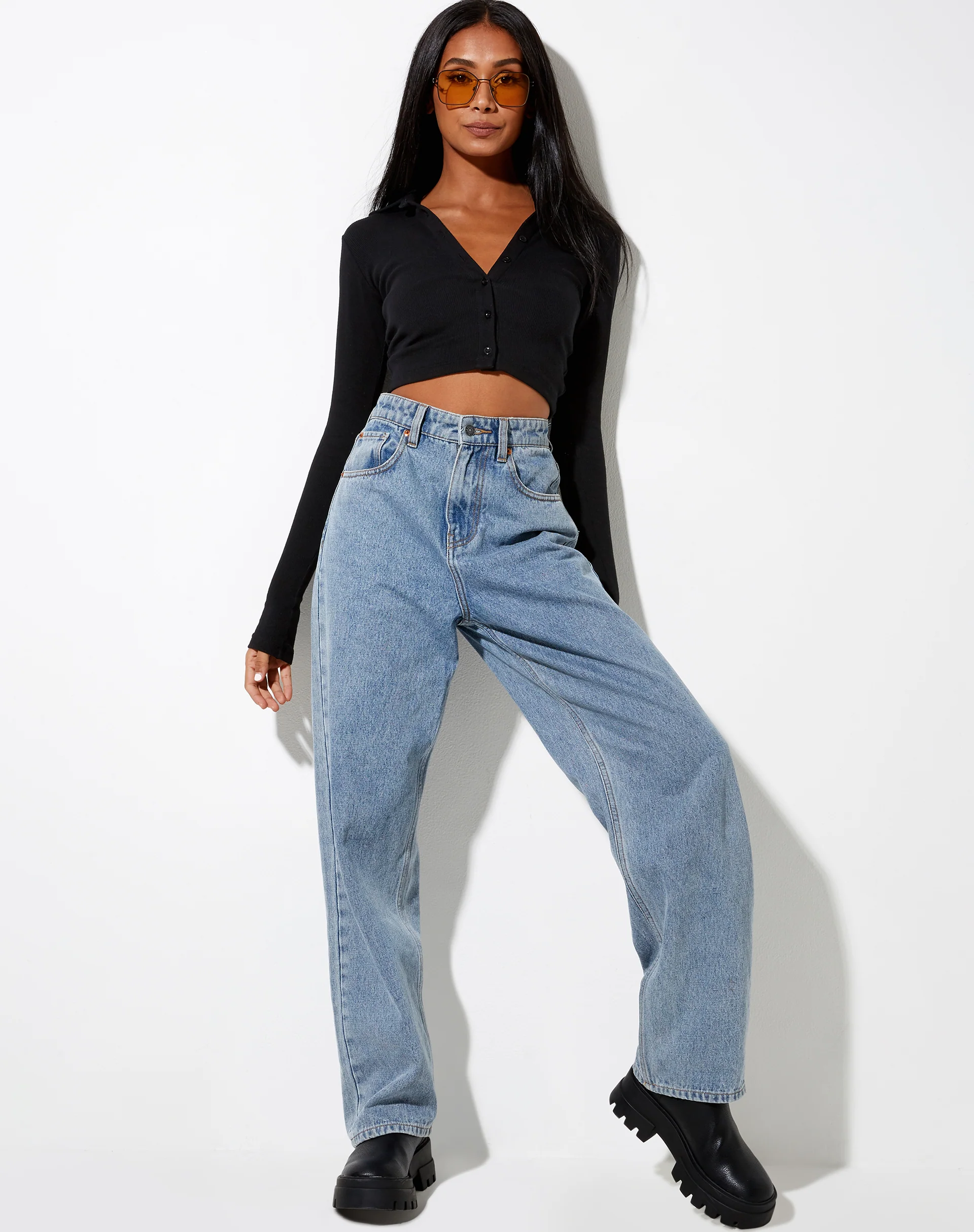 Ryals Long Sleeve Top in Rib Black - Awmao