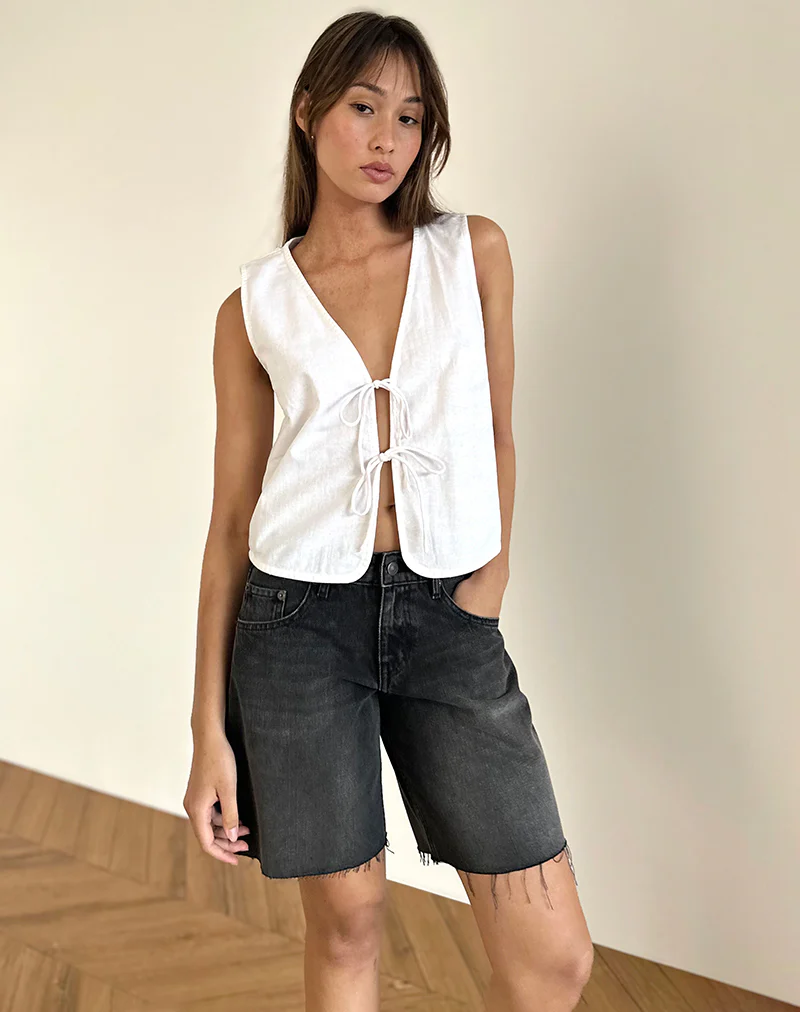 Kayve Tie Front Top in Off White - Awmao