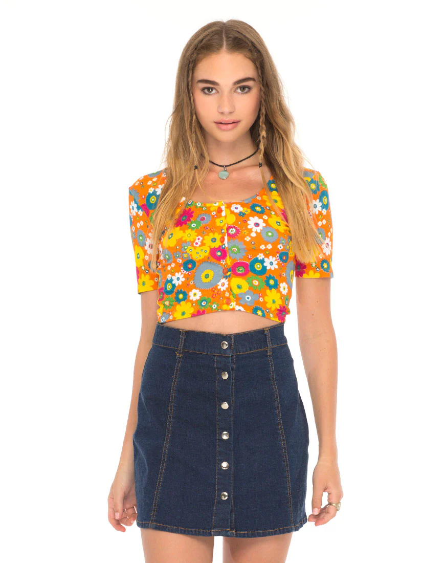 Eclat Crop Top in Playtime Floral Orange - Awmao