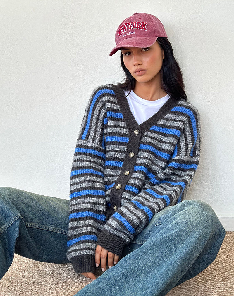 Uriela Cardigan in Light Grey and Blue Grey Stripe - Awmao