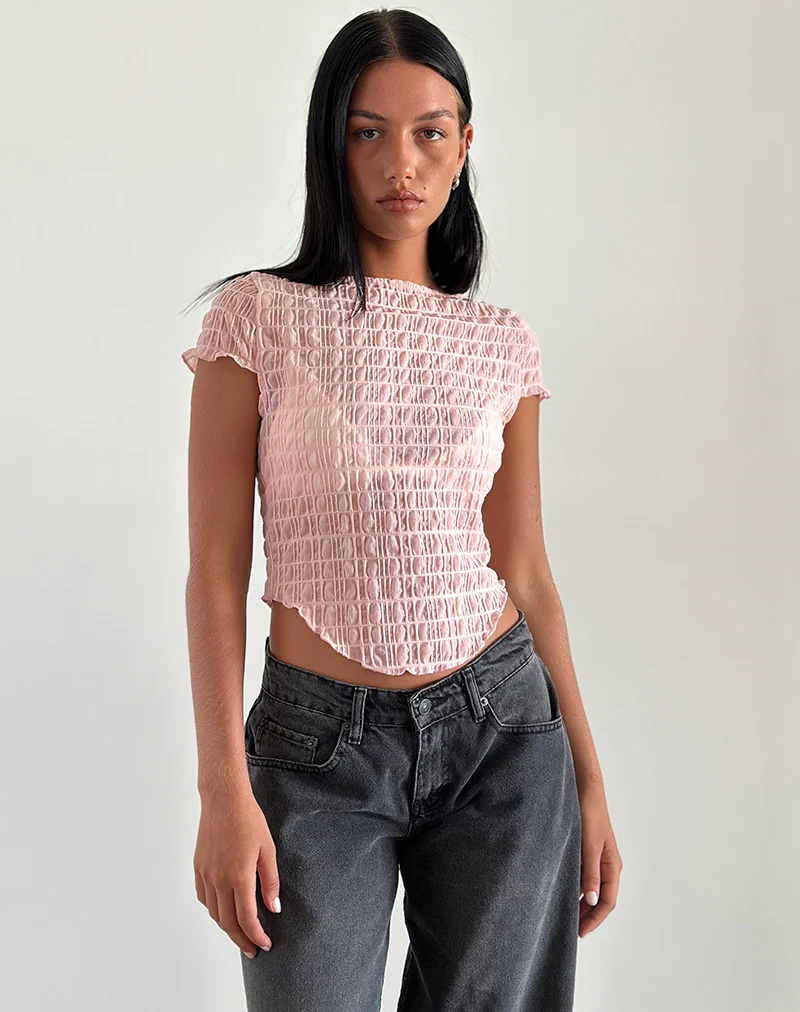 Georgia Textured Mesh Top in Blush Pink - Awmao