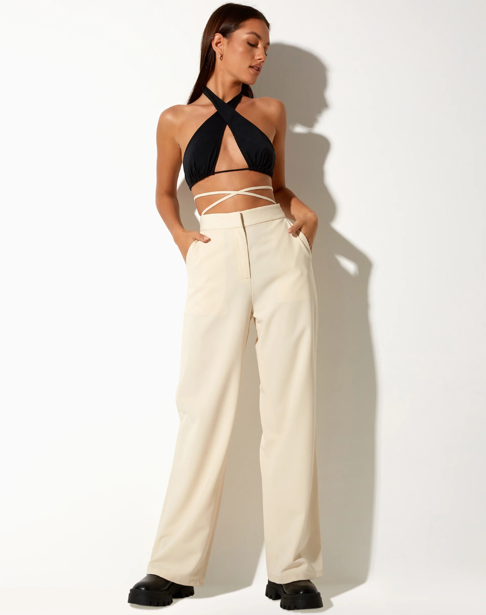 Abner Wide Leg Trouser in Tailoring Cream - Awmao