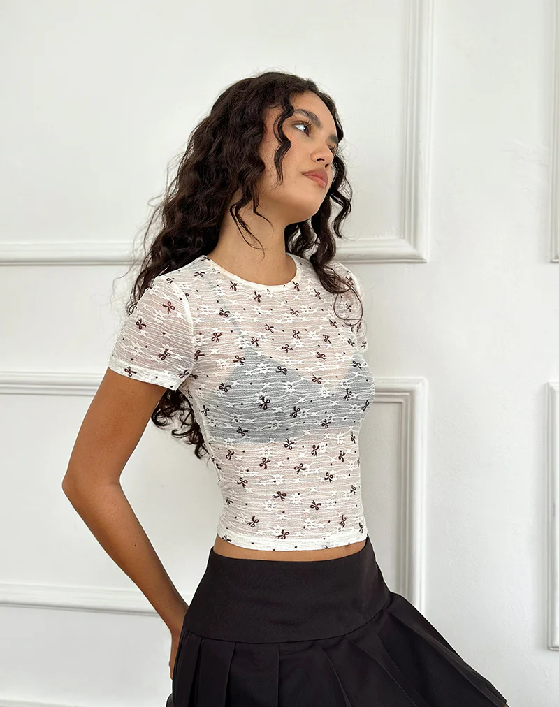 Zorani Top in Unlined Ribbon Lace Ivory - Awmao