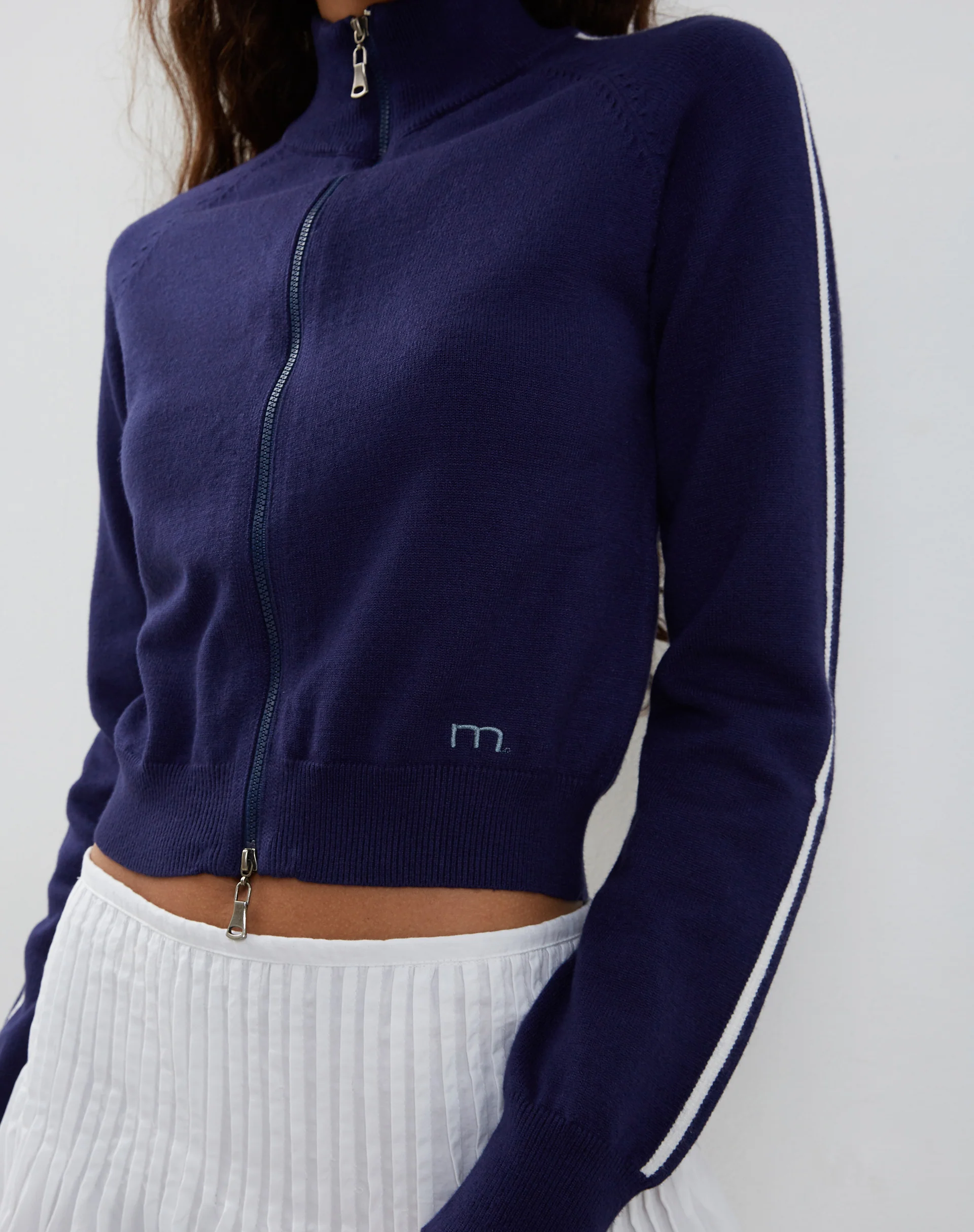 Lennon Knitted Jacket in Navy with White Stripe - Awmao
