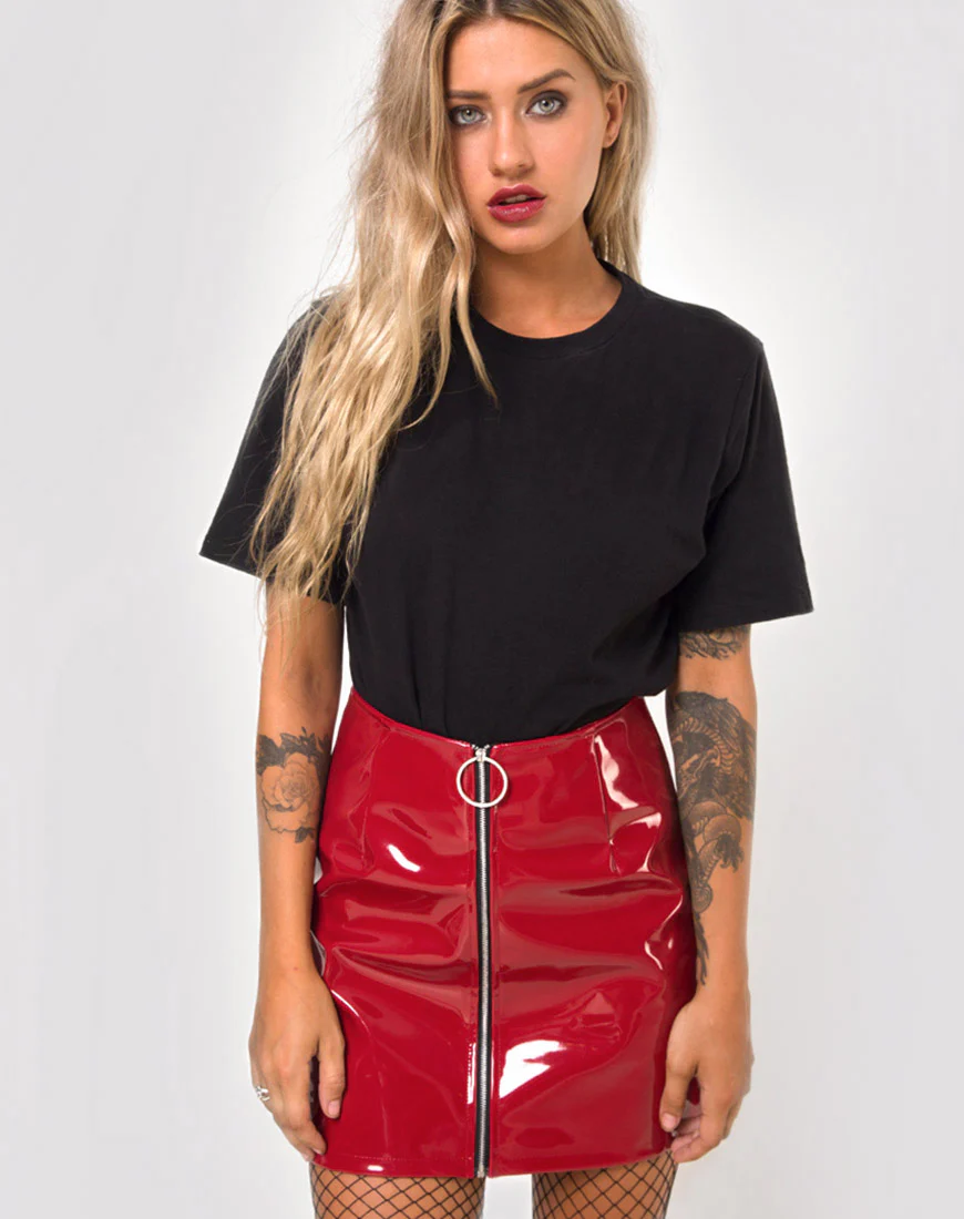 Ring Mini Skirt in Pu Shiny Wine - Awmao