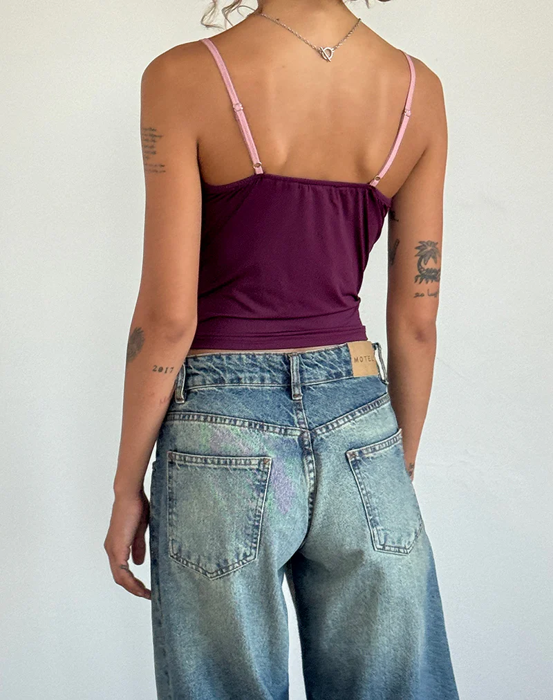 Marjorie Strappy Top in Smooth Slinky Berry - Awmao