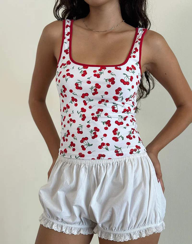 Blaira Top in Cherry Print White - Awmao