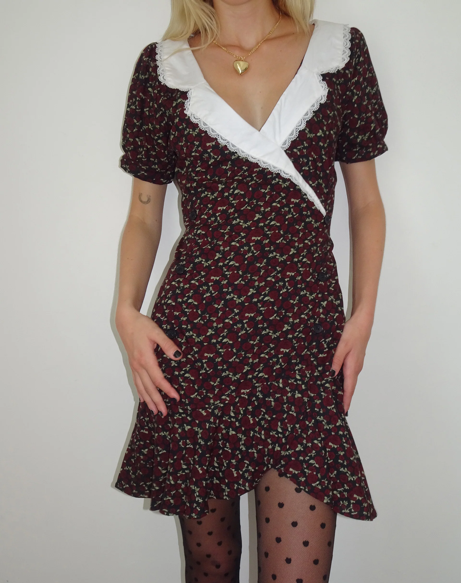 Geles Mini Wrap Dress in Dark Rhoslyn Ditsy Print - Awmao