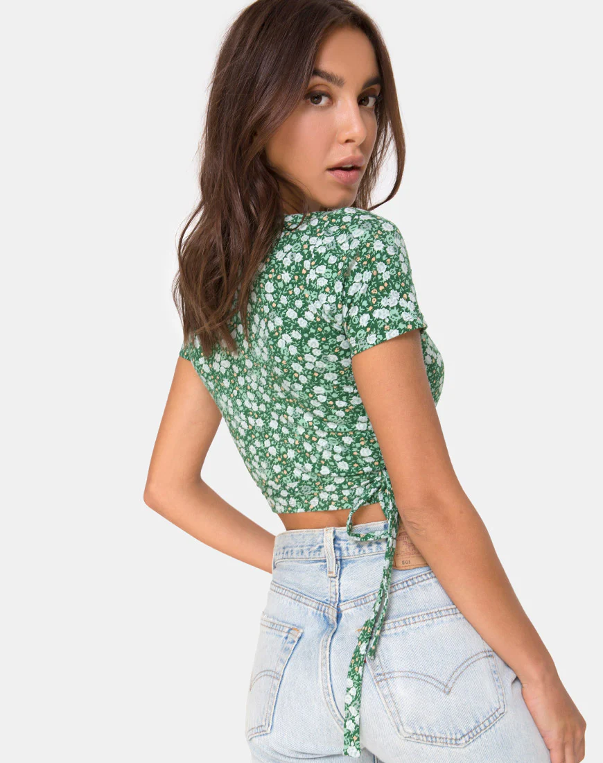 Bilen Top in Floral Field Green - Awmao