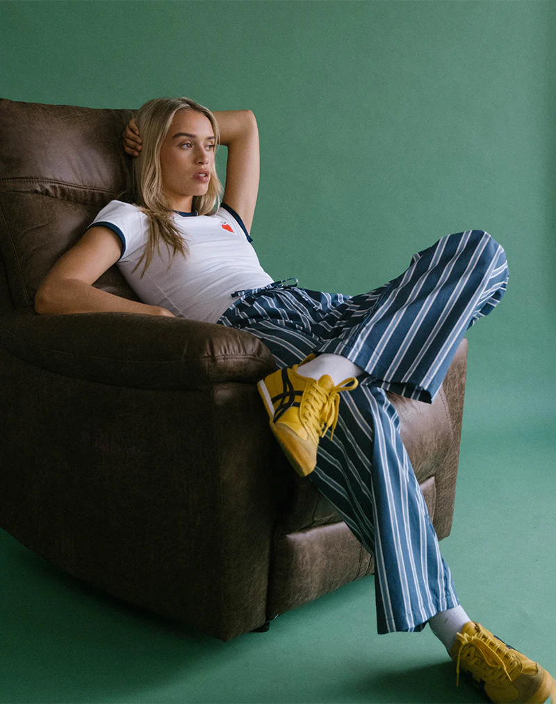 Lirura Trouser in Poplin Formal Stripe Navy - Awmao