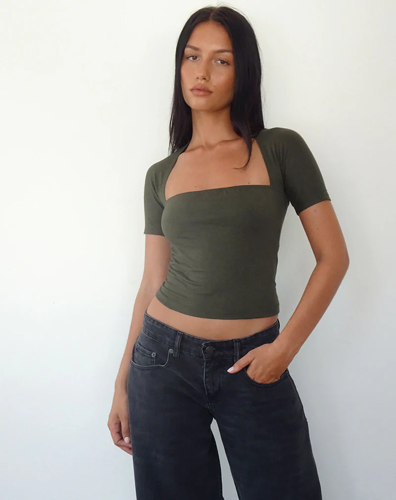 Requa Crop Top in Olive - Awmao