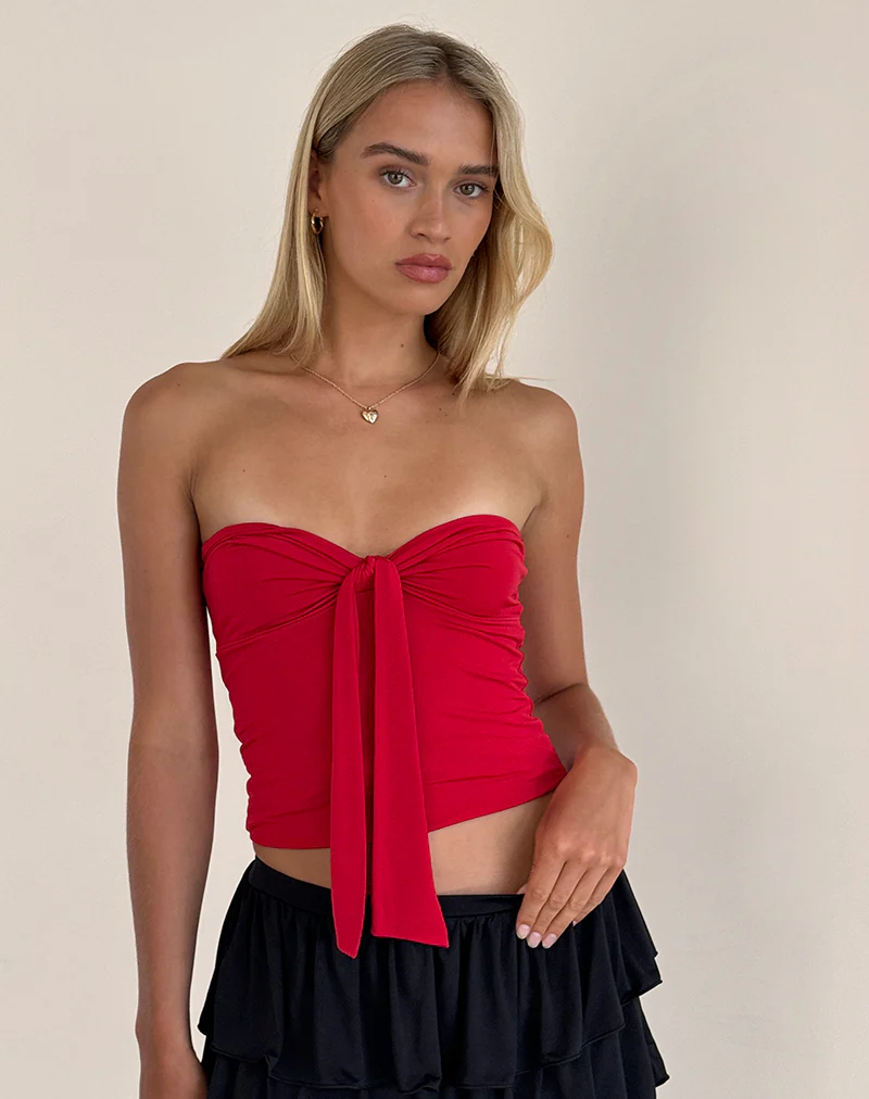 Harlyn Bandeau Top in Slinky Red - Awmao