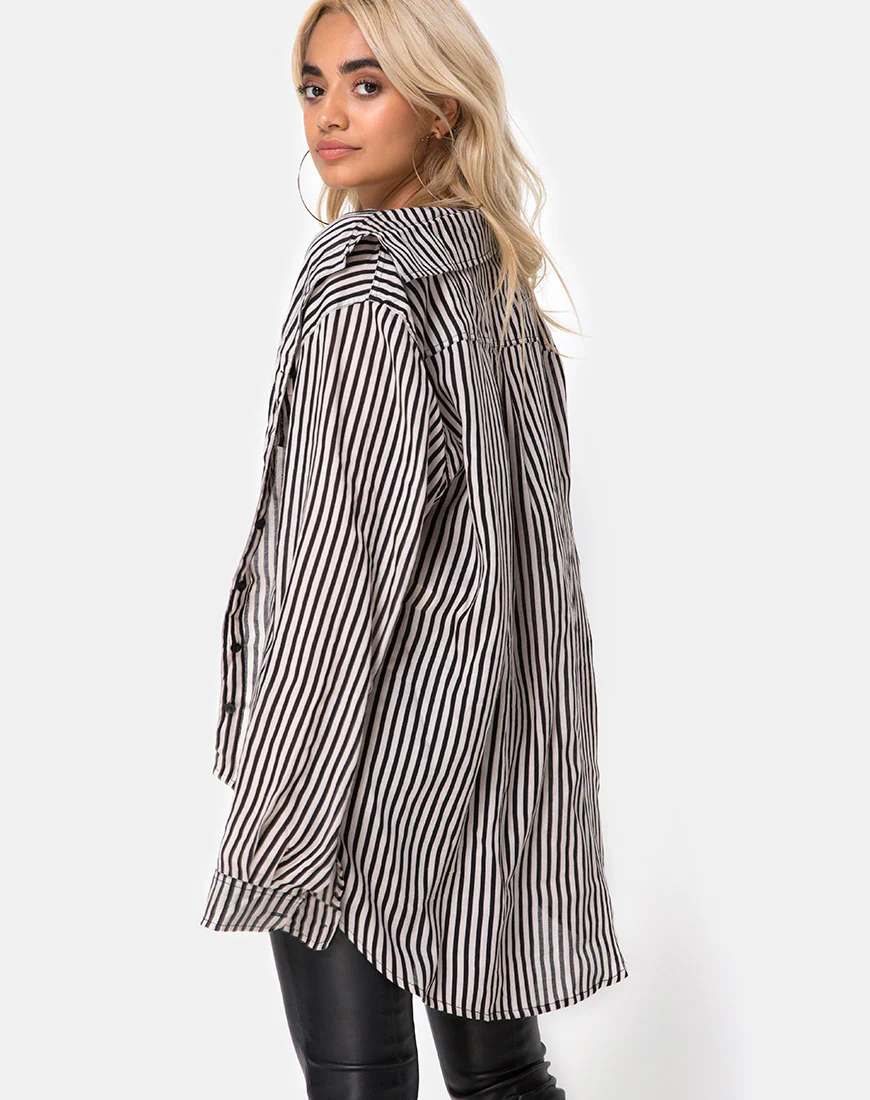 Oxford Shirt in Mini Pinstripe Black and Nude - Awmao