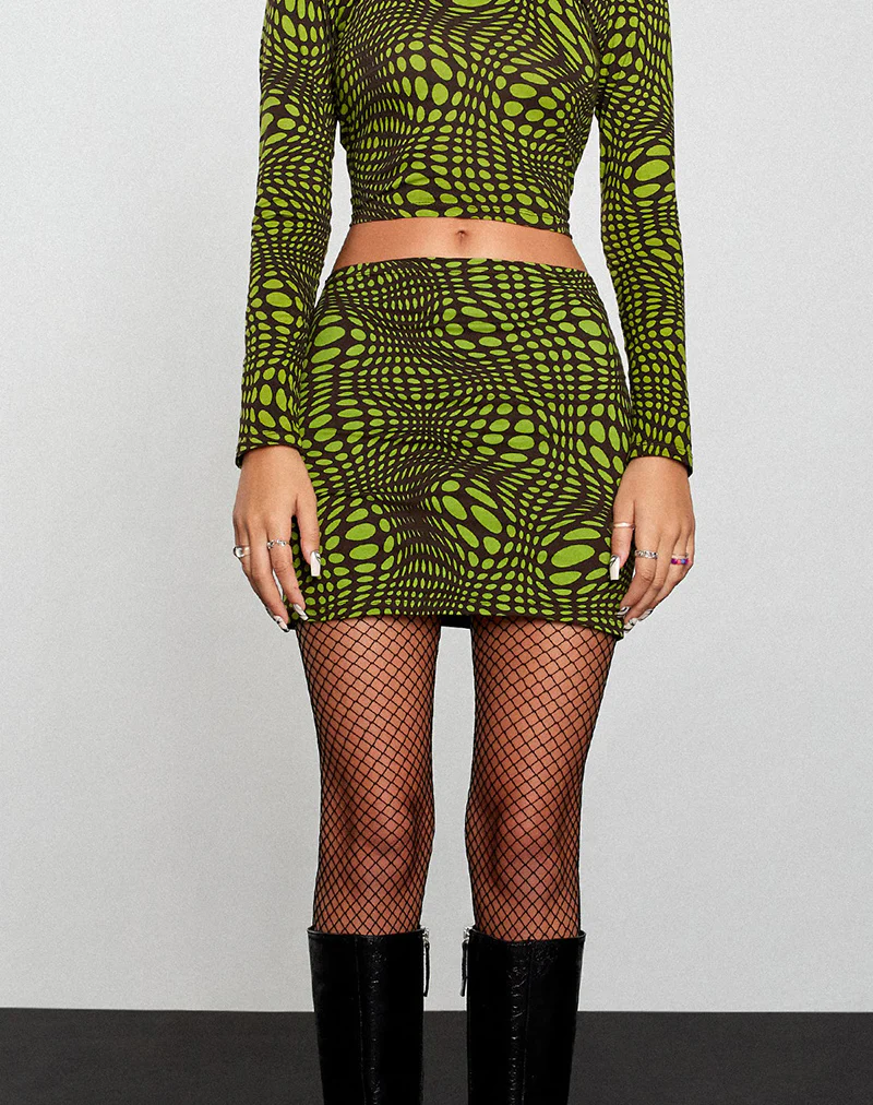 Kinan Bodycon Skirt in Optic Polka Green - Awmao